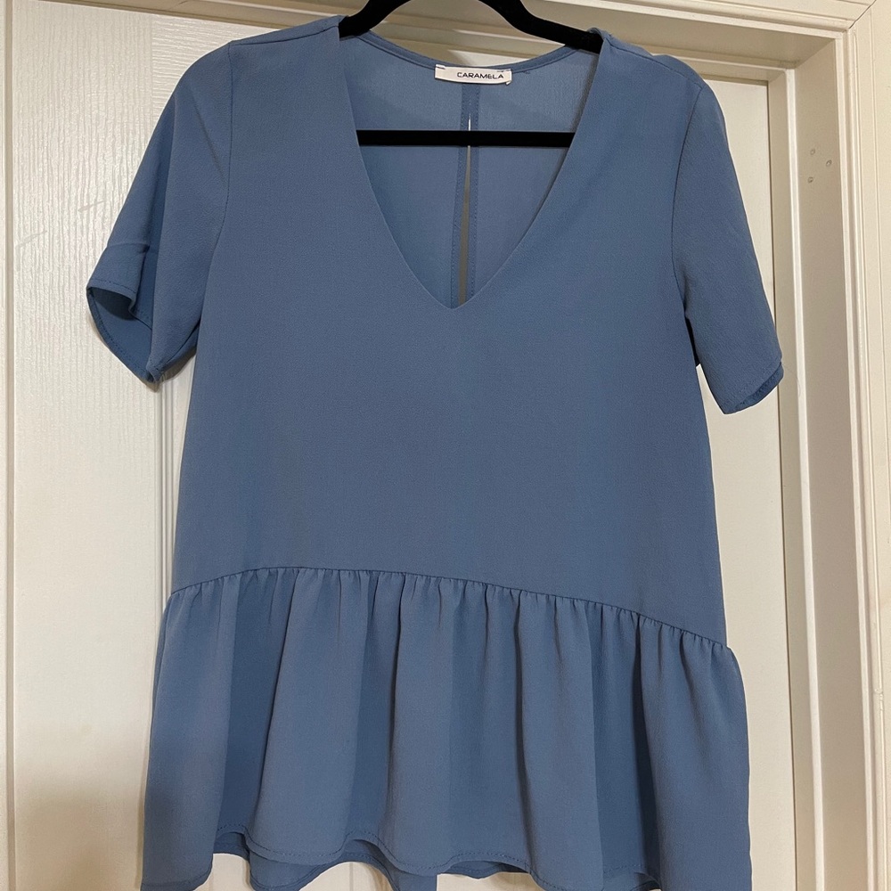 Blue open back blouse